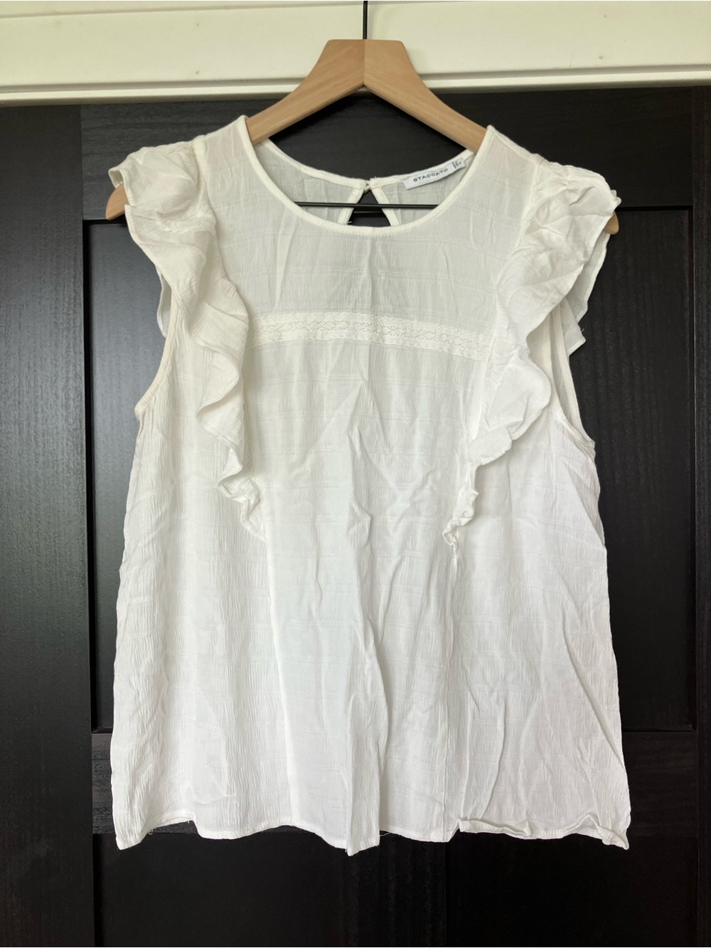 Staccato White Ruffle Sleeve Women’s Top